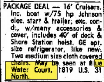 Blue Water Court - Oct 1977 Ad